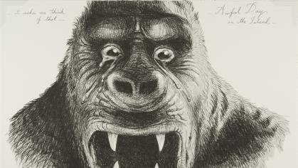 ape head with mouth open and bared teeth