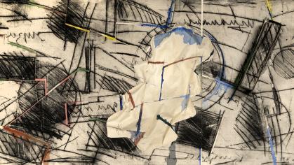 Abstract work on paper with applied objects