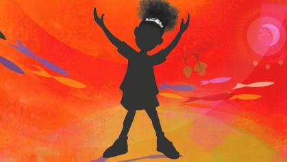 silhouette of girl in front of bright background