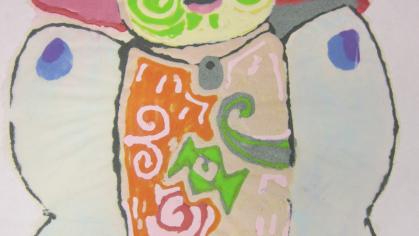 birghlty colored, line drawn moth