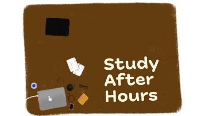 graphic of computer and study items with the words Study After Hours