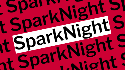 Red background with black text reading Spark Night.