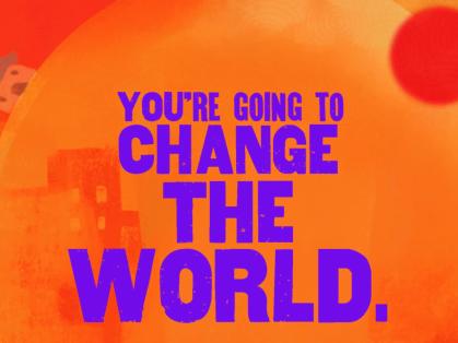 purple text on organge background
