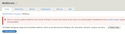 webform admin screen