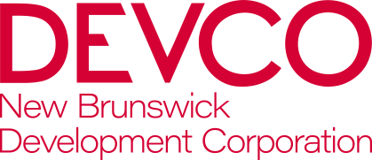 Bright red contemporary font reads "DEVCO New Brunswick Development Corporation"
