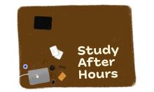 graphic of computer and study items with the words Study After Hours