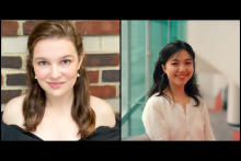 Two photos of woman. One in a black top and the other in a white top. They are both smiling brightly at the camera and the backgrounds are out of focus.