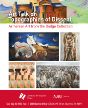 Event graphic featuring various artworks in a mosaic style. The top text reads the exhibitions title and text.
