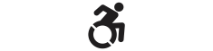 Black logo of an individual in a wheelchair.